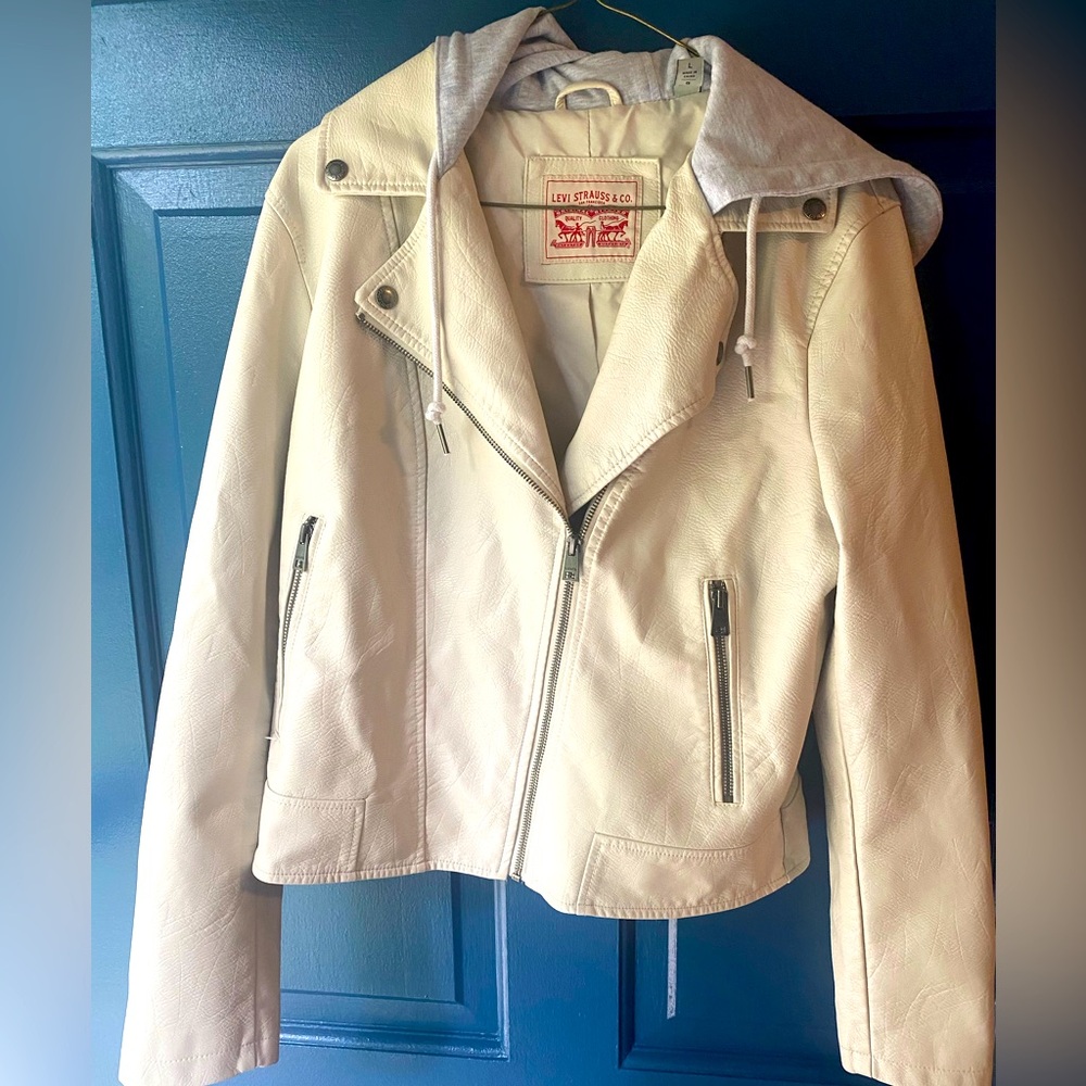 Levi’s Strauss White Leather Jacket With Hood